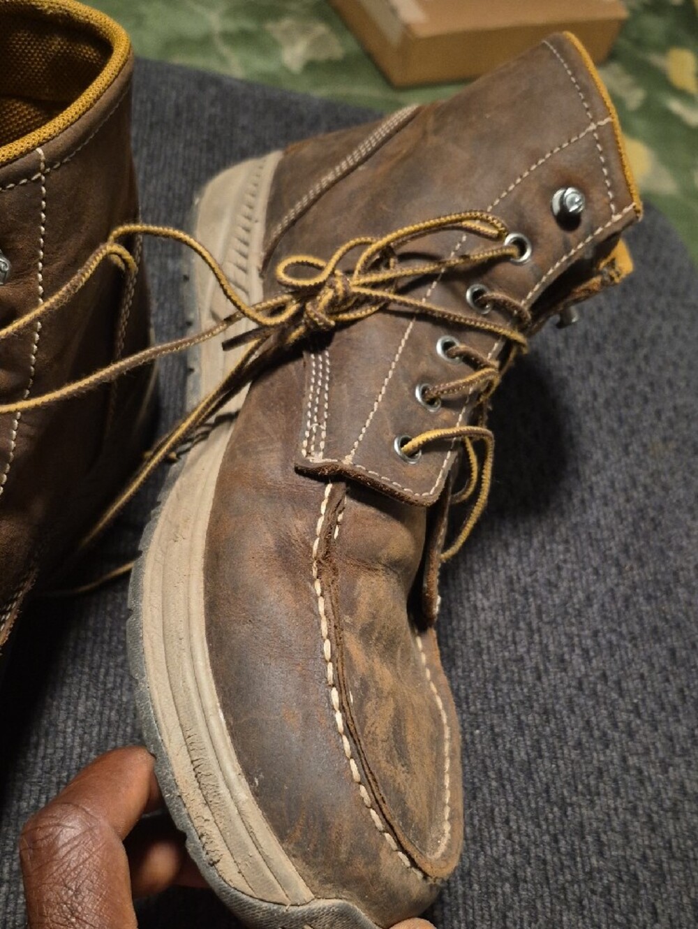 Carhartt Brown Leather Lace-Up Work Boots with Tan Accents - Picture 5 of 9